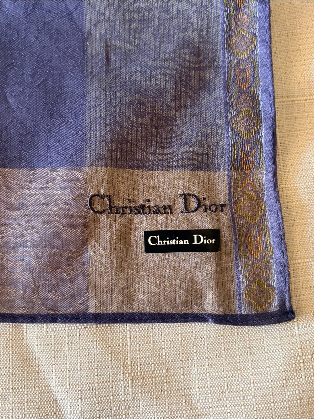 Christian Dior Navy and Gray Scarf /Handkercheif 18”x18”